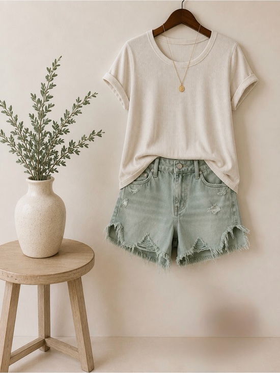 Vervet Pants - Vervet Sage Green Distressed Denim Shorts Size Small | Raw Hem High Rise| NWT